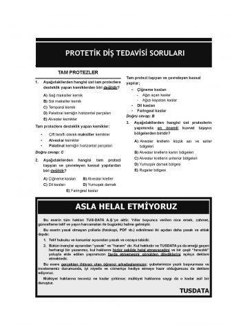 DUS Prodent Soruları ( 9.Baskı ) Protetik Diş